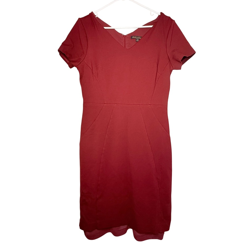 Connected Apparel Dress Size 12 Pink Red Abstract Cowl Neck Sleeveless Ruched
